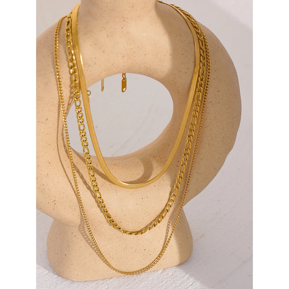 Stylish Golden Necklace Set – Durable Stainless Steel Layers