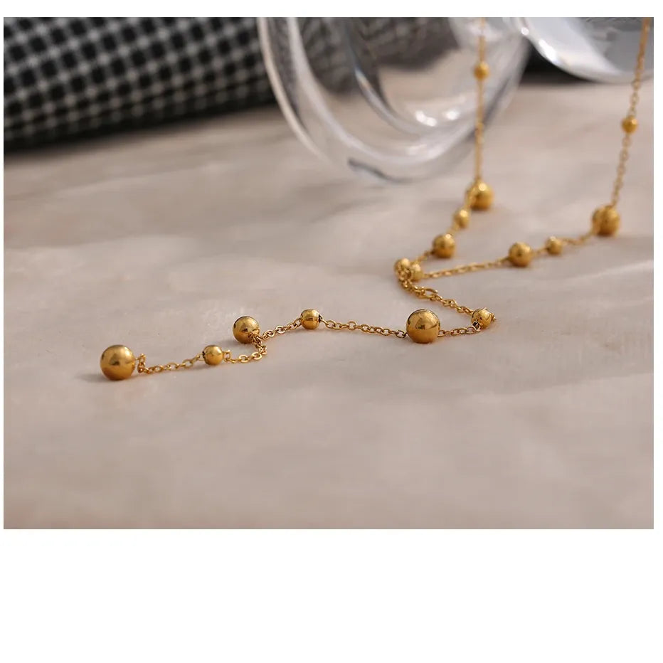 Elegant Minimalist Bead Necklace – 18K Gold Plated Design