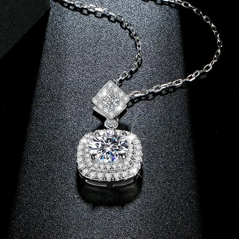 Luxe Jewels Cushion Pendant Necklace 925 Sterling Silver (1ct 6.5mm D Moissanite) Fine Jewelry Women