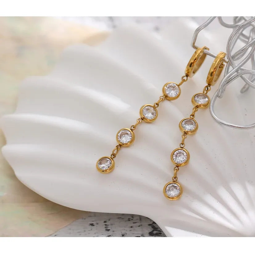 316L Stainless Steel Jewelry Stylish Cubic Zirconia Long Earrings High Quality Metal Geometric Earrings