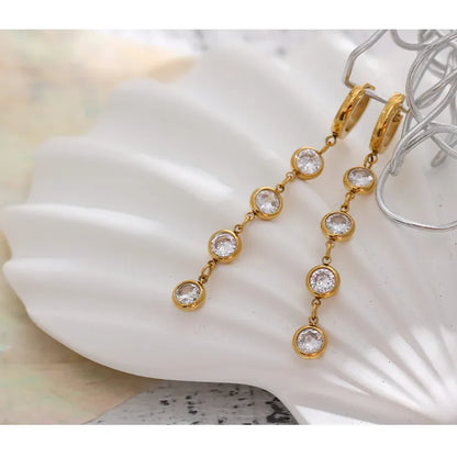 316L Stainless Steel Jewelry Stylish Cubic Zirconia Long Earrings High Quality Metal Geometric Earrings