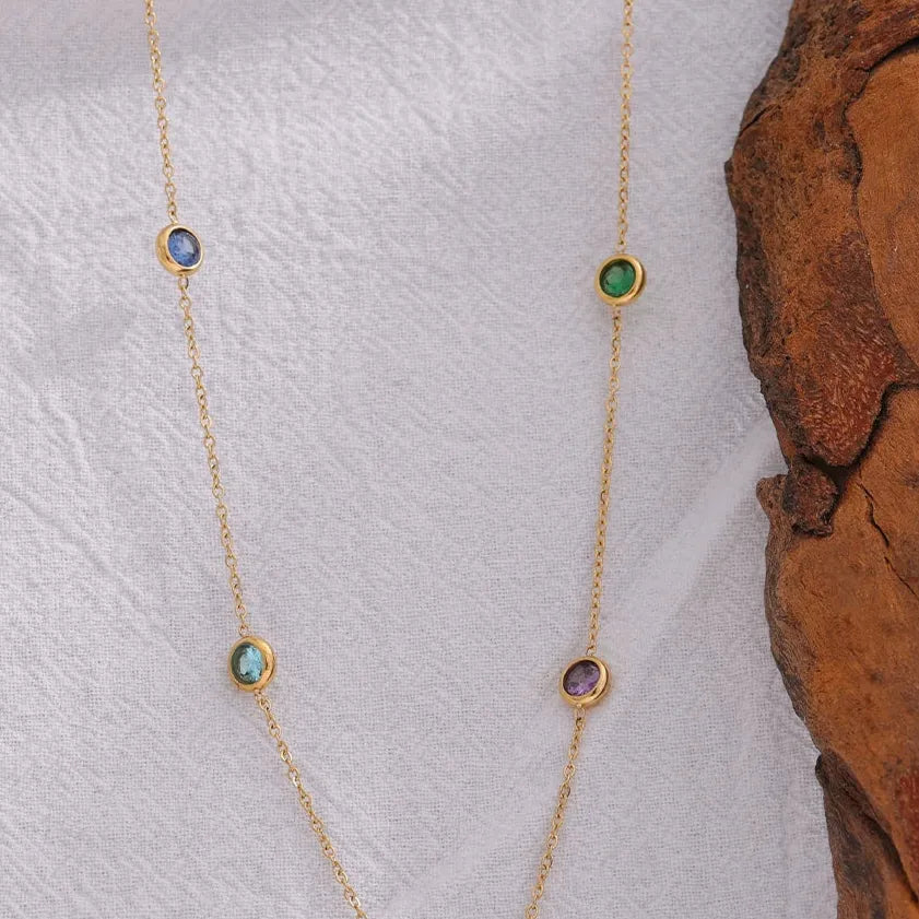 Colorful Cubic Zirconia Necklace – 316L Gold Stainless Steel