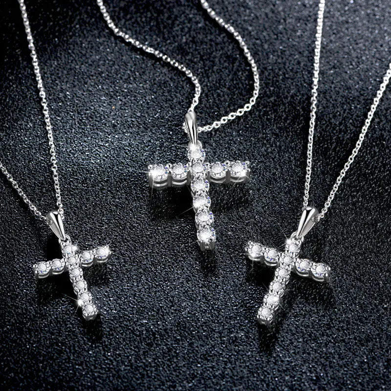 Luxe Jewels Handmade Cross Pendant Moissanite Solid Sterling 925 Silver Necklace