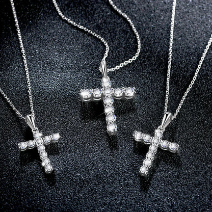 Luxe Jewels Handmade Cross Pendant Moissanite Solid Sterling 925 Silver Necklace