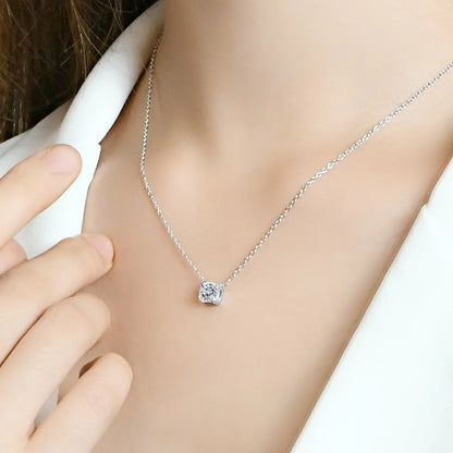 925 Silver Necklace Pendant Cushion Cut 1.0ct D Color White Moissanite Elegant Necklace