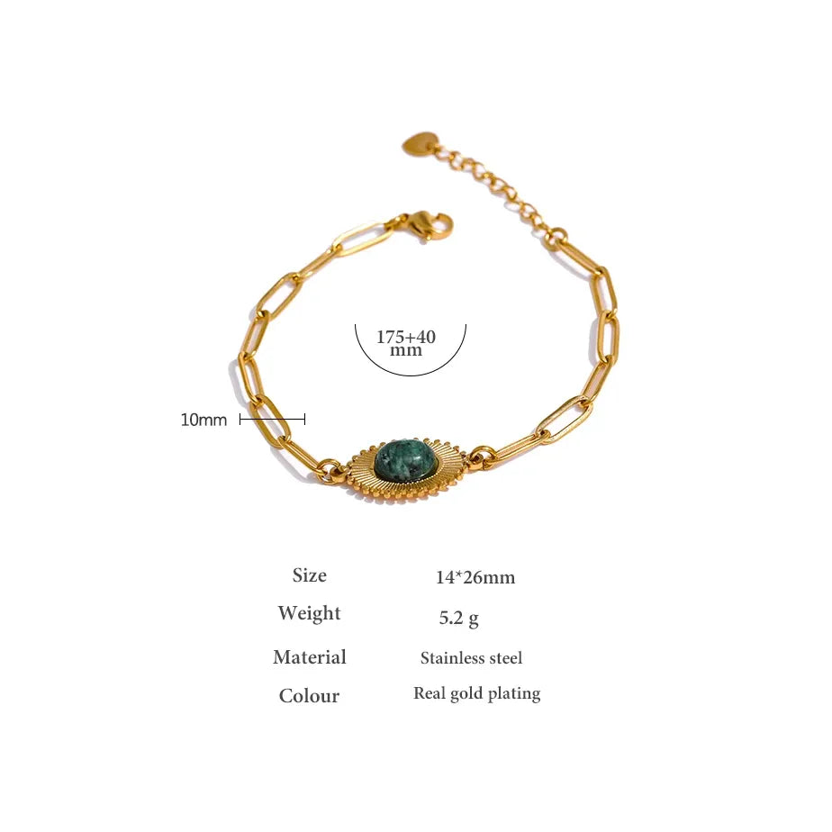 Gold Stainless Steel Stone Bracelet – Trendy Waterproof Jewelry