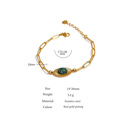 Gold Stainless Steel Stone Bracelet – Trendy Waterproof Jewelry