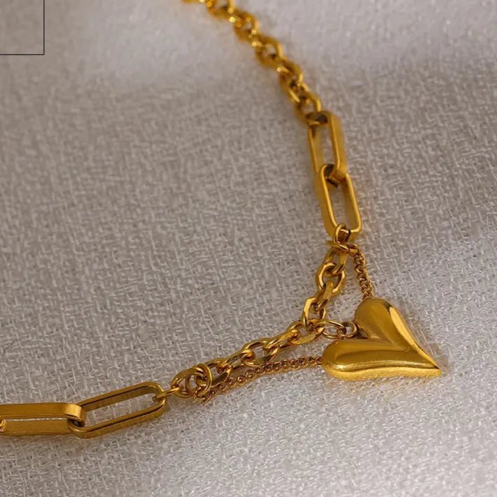 Heart Pendant Bracelet and Necklace – 18K Gold Stainless Steel Necklace