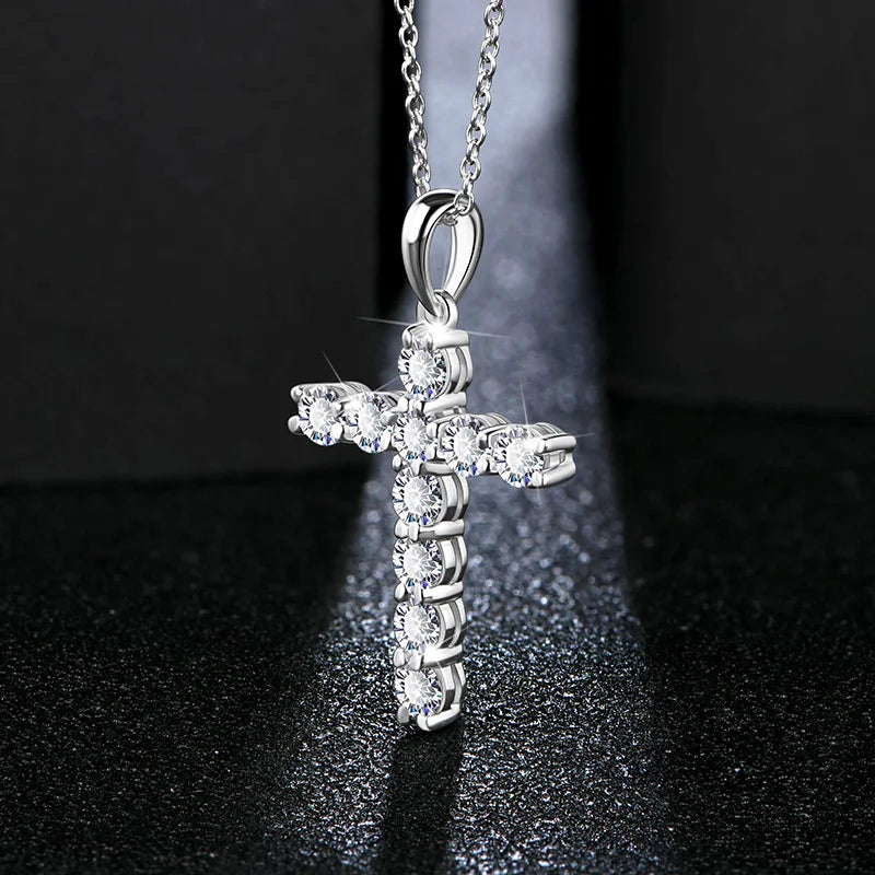 Luxe Jewels Handmade Cross Pendant Moissanite Solid Sterling 925 Silver Necklace