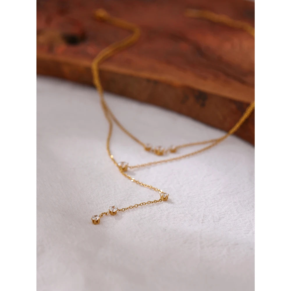 Layered Pendant Necklace with Bling Cubic Zirconia – 18K Gold Plated Jewelry