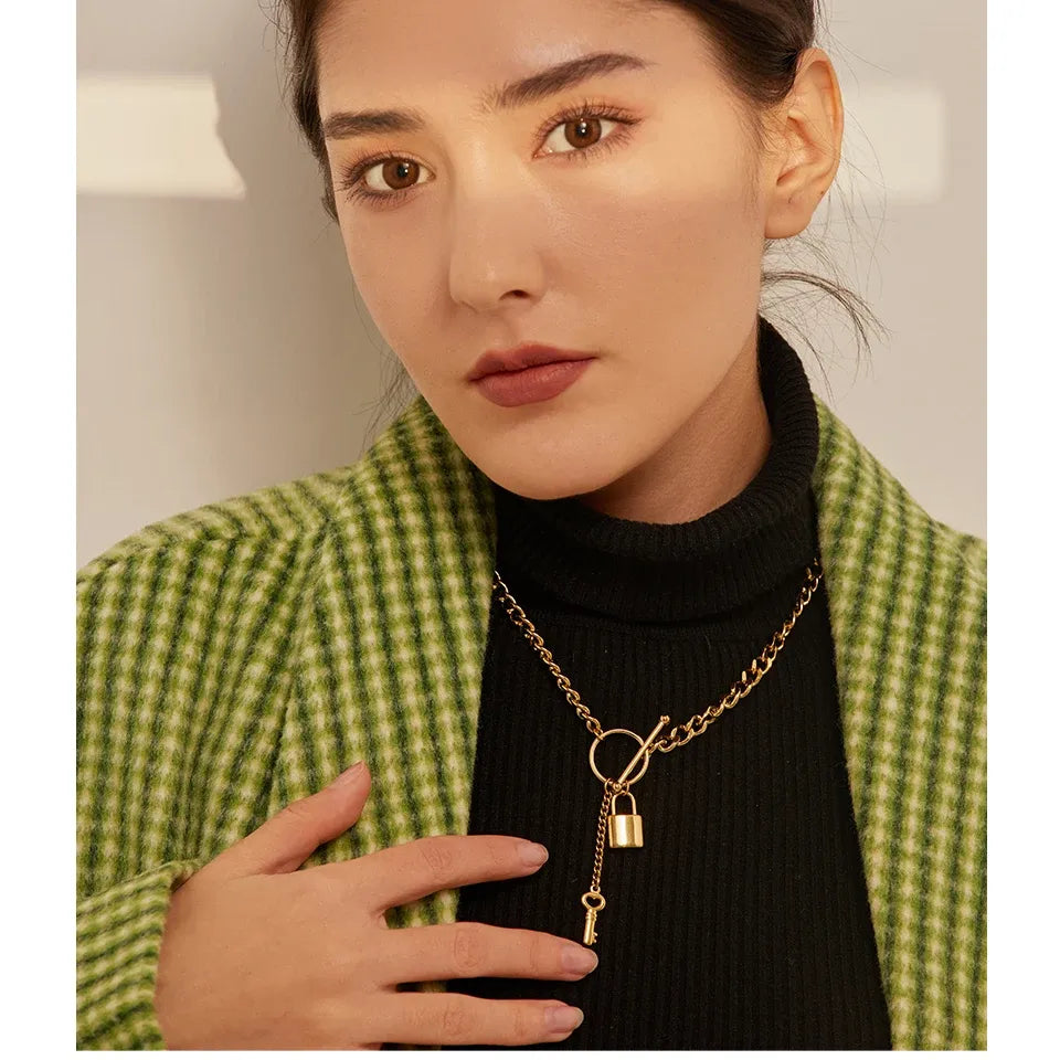 Lock Pendant Necklace – 18K Gold Plated Punk Style Chain Jewelry