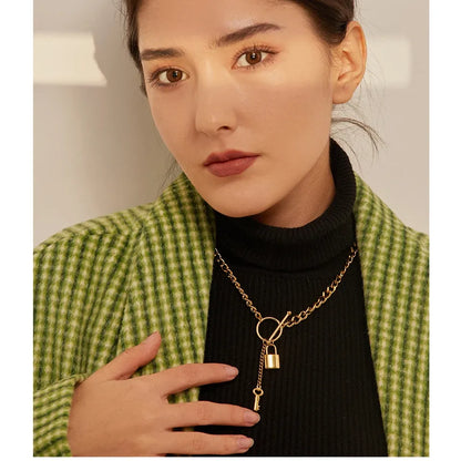 Lock Pendant Necklace – 18K Gold Plated Punk Style Chain Jewelry