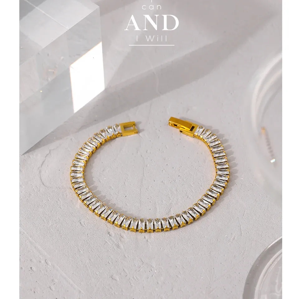 6MM Zirconia Bracelet – Gold Plated Stainless Steel Water Proof Jewelry