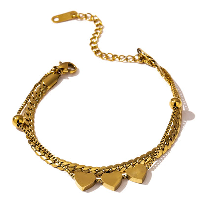 Heart Charm Snake Bracelet – Gold Plated Stainless Steel