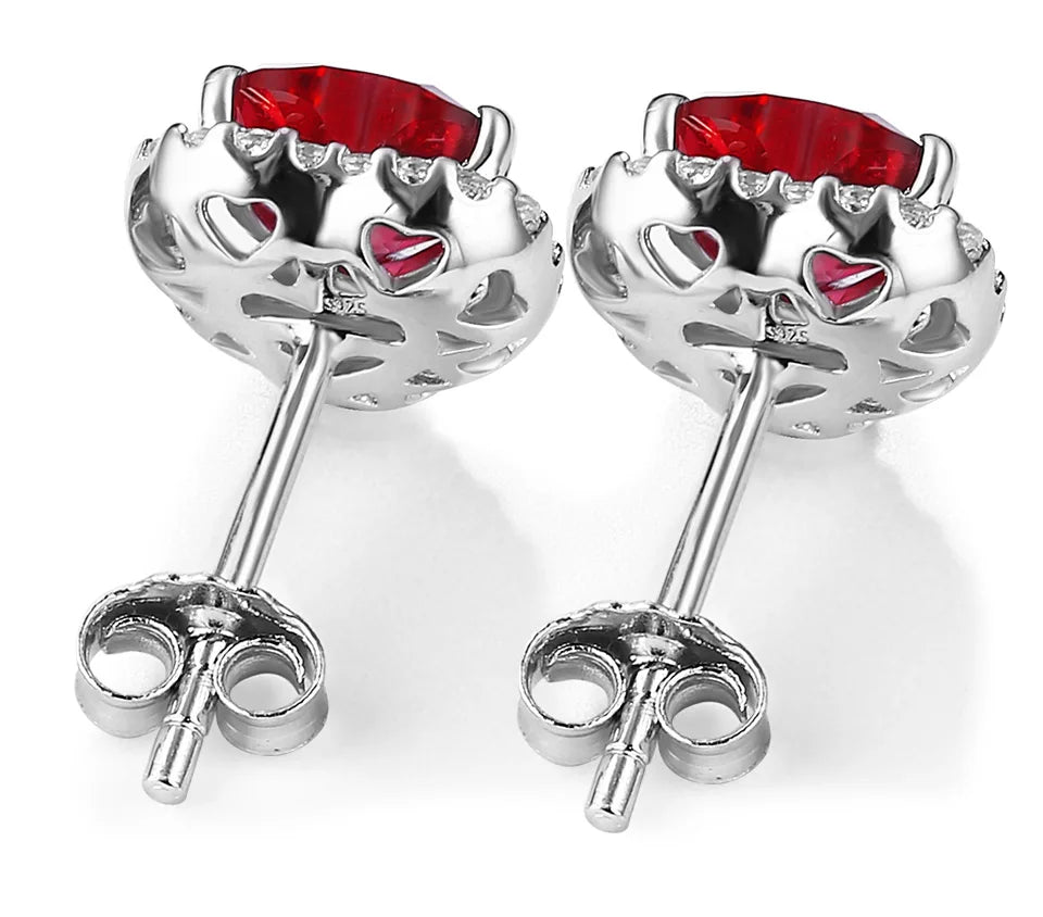 Valentine's Day Heart Shaped Lab Grown Ruby Stud Earrings 925 Sterling Silver Earrings For Women