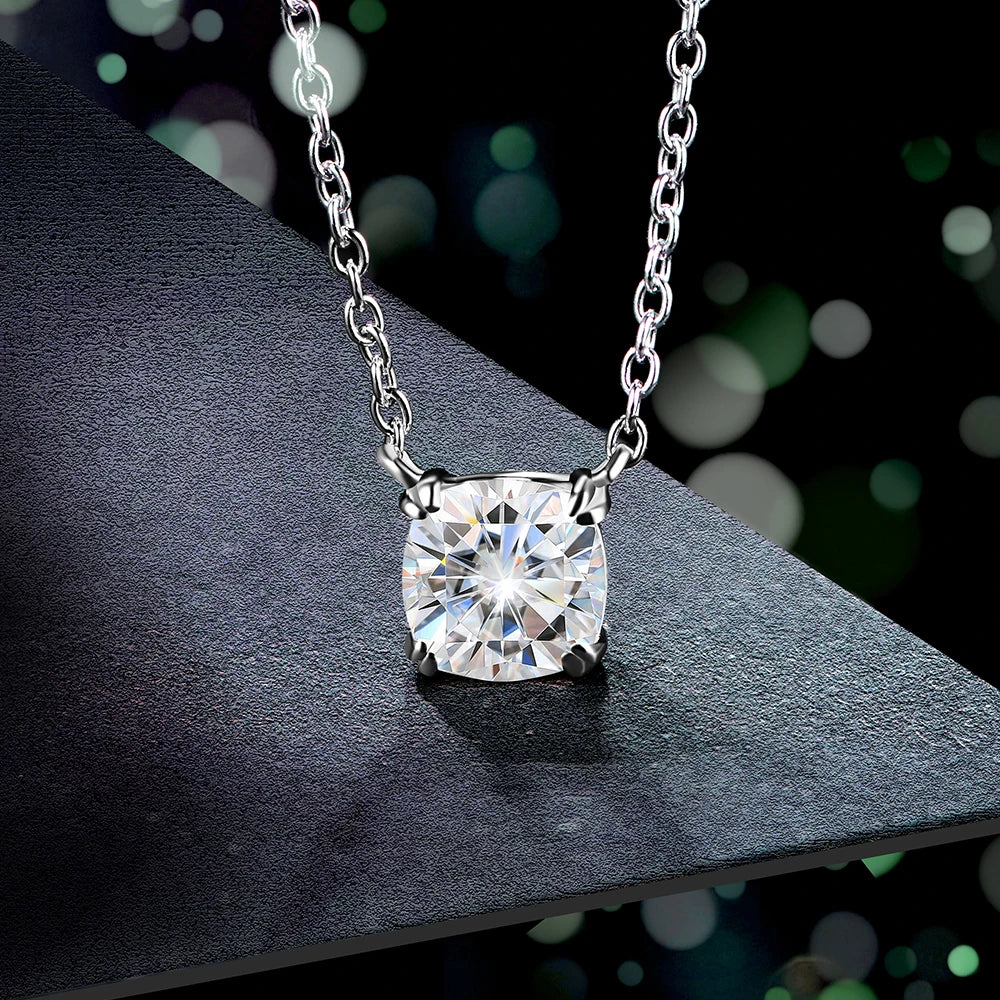 925 Silver Necklace Pendant Cushion Cut 1.0ct D Color White Moissanite Elegant Necklace
