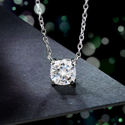 925 Silver Necklace Pendant Cushion Cut 1.0ct D Color White Moissanite Elegant Necklace