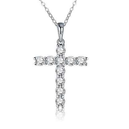 Luxe Jewels Handmade Cross Pendant Moissanite Solid Sterling 925 Silver Necklace