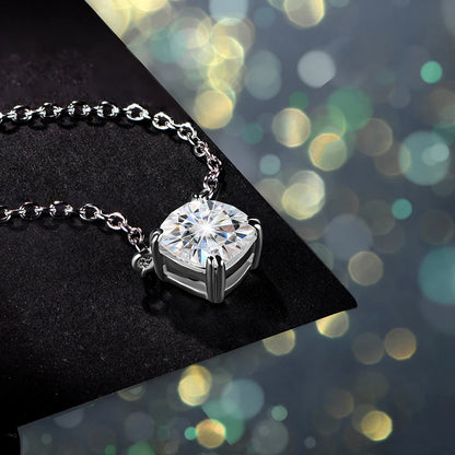 925 Silver Necklace Pendant Cushion Cut 1.0ct D Color White Moissanite Elegant Necklace