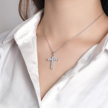 Luxe Jewels Handmade Cross Pendant Moissanite Solid Sterling 925 Silver Necklace