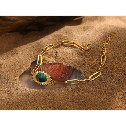 Gold Stainless Steel Stone Bracelet – Trendy Waterproof Jewelry