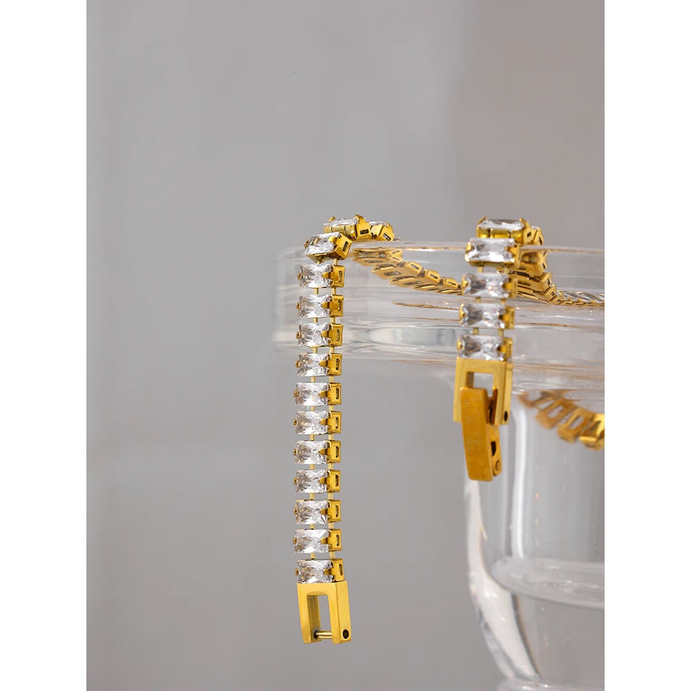 6MM Zirconia Bracelet – Gold Plated Stainless Steel Water Proof Jewelry