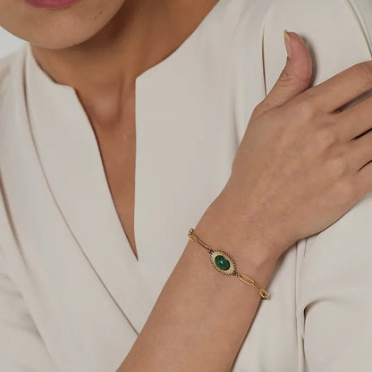 Gold Stainless Steel Stone Bracelet – Trendy Waterproof Jewelry