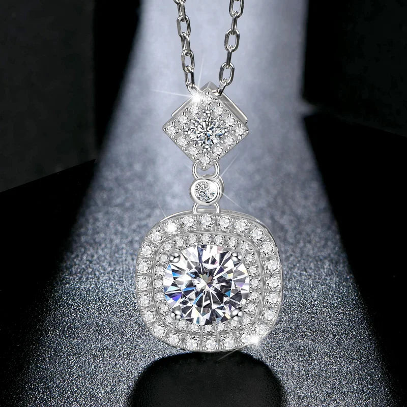 Luxe Jewels Cushion Pendant Necklace 925 Sterling Silver (1ct 6.5mm D Moissanite) Fine Jewelry Women