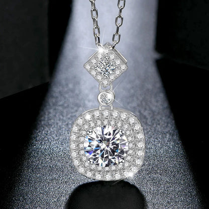 Luxe Jewels Cushion Pendant Necklace 925 Sterling Silver (1ct 6.5mm D Moissanite) Fine Jewelry Women