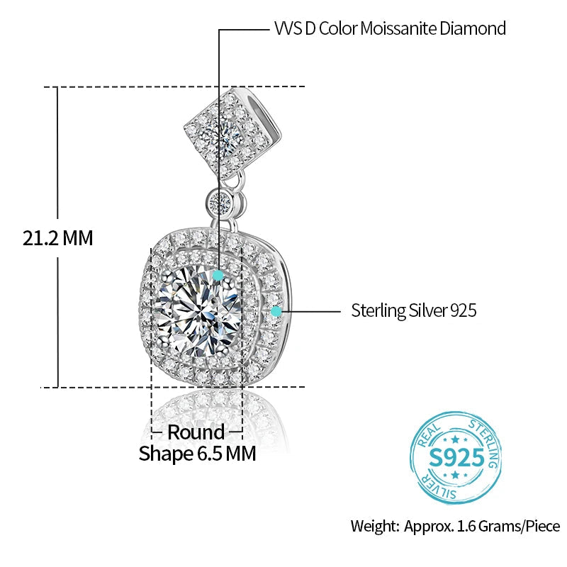 Luxe Jewels Cushion Pendant Necklace 925 Sterling Silver (1ct 6.5mm D Moissanite) Fine Jewelry Women