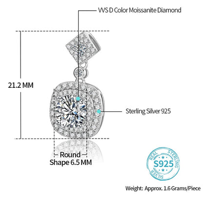 Luxe Jewels Cushion Pendant Necklace 925 Sterling Silver (1ct 6.5mm D Moissanite) Fine Jewelry Women