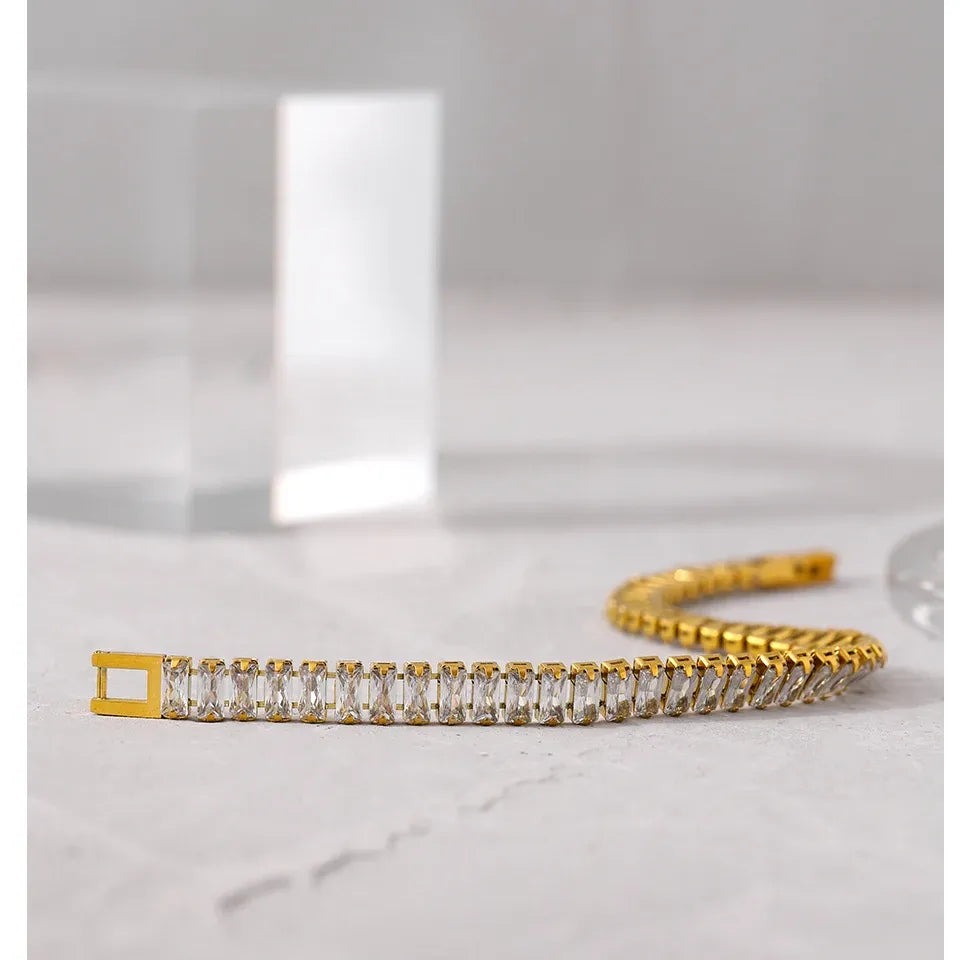 6MM Zirconia Bracelet – Gold Plated Stainless Steel Water Proof Jewelry