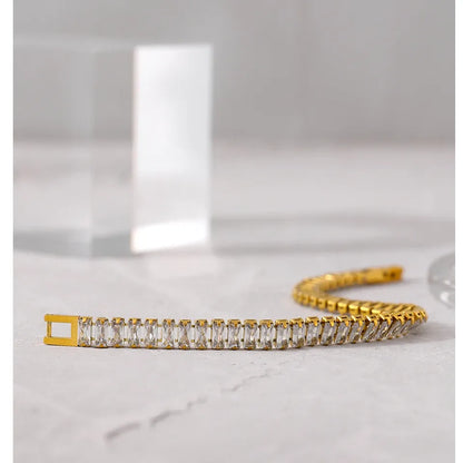 6MM Zirconia Bracelet – Gold Plated Stainless Steel Water Proof Jewelry