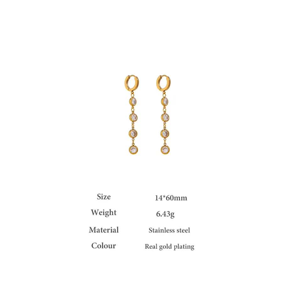 316L Stainless Steel Jewelry Stylish Cubic Zirconia Long Earrings High Quality Metal Geometric Earrings