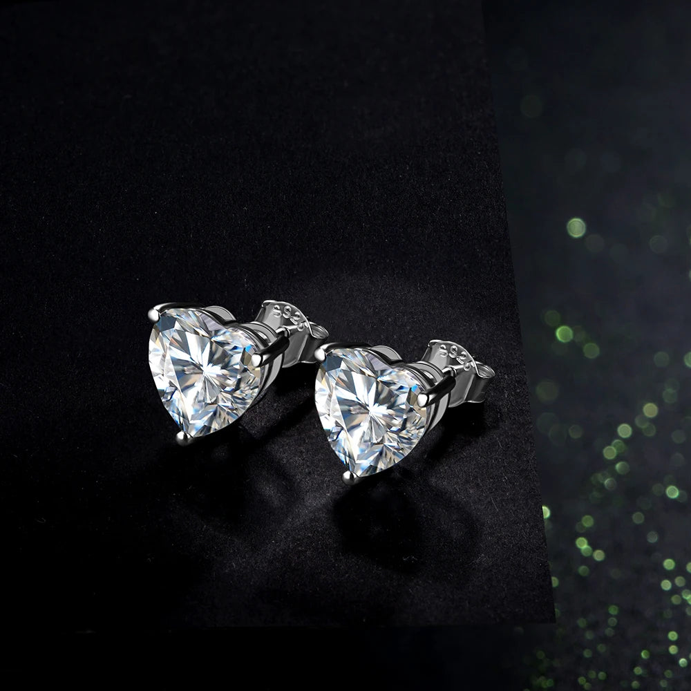 Luxe Jewels Heart Moissanite Stud Earrings 925 Sterling Silver Jewellery Stud Earrings