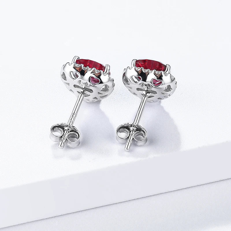 Valentine's Day Heart Shaped Lab Grown Ruby Stud Earrings 925 Sterling Silver Earrings For Women