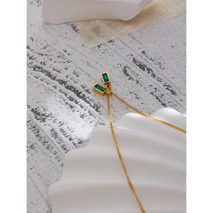 Geometric Green Zirconia Pendant Necklace – Dainty Gold Chain Jewelry