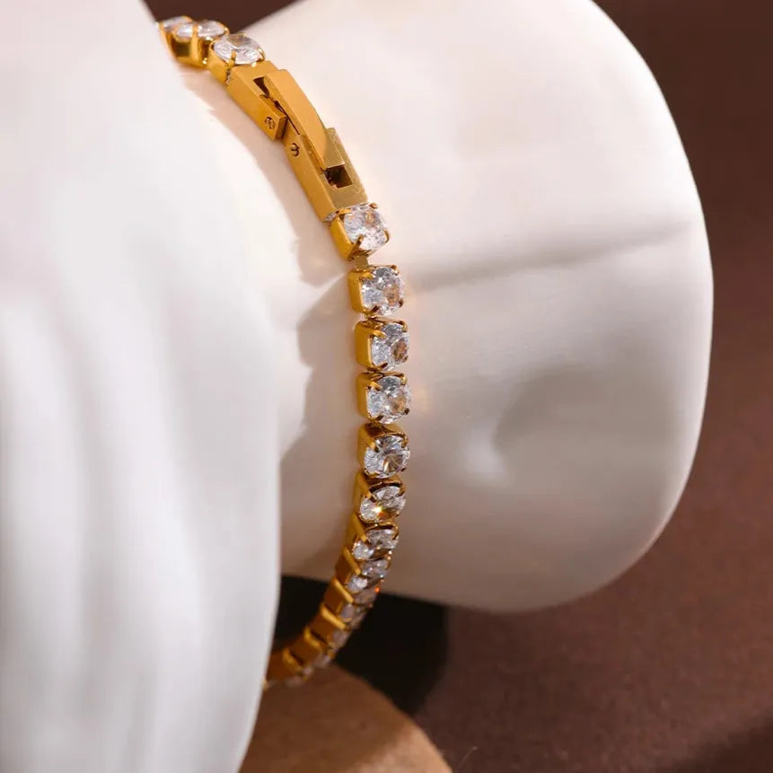 Luxury Cubic Zirconia Tennis Bracelet – Stainless Steel 18K Gold Plated Waterproof