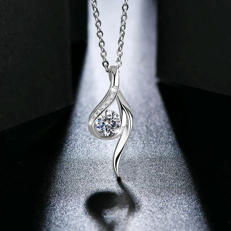 For Valentine's Day 925 Silver Chain Necklace - Excellent Cut 0.5ct Moissanite Solitaire Pendant