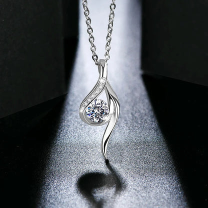 For Valentine's Day 925 Silver Chain Necklace - Excellent Cut 0.5ct Moissanite Solitaire Pendant