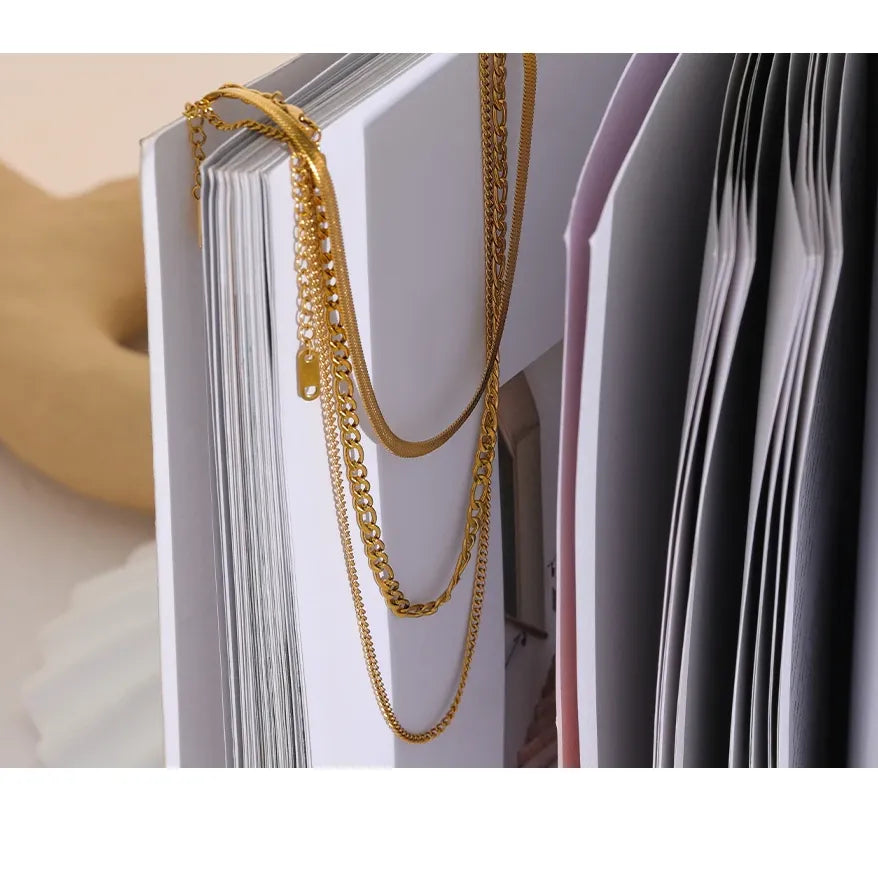 Stylish Golden Necklace Set – Durable Stainless Steel Layers