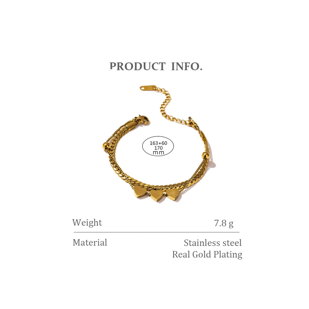 Heart Charm Snake Bracelet – Gold Plated Stainless Steel