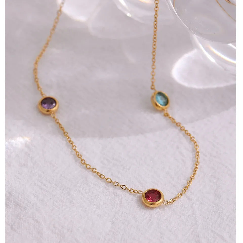 Colorful Cubic Zirconia Necklace – 316L Gold Stainless Steel