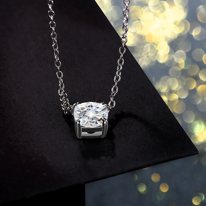 925 Silver Necklace Pendant Cushion Cut 1.0ct D Color White Moissanite Elegant Necklace