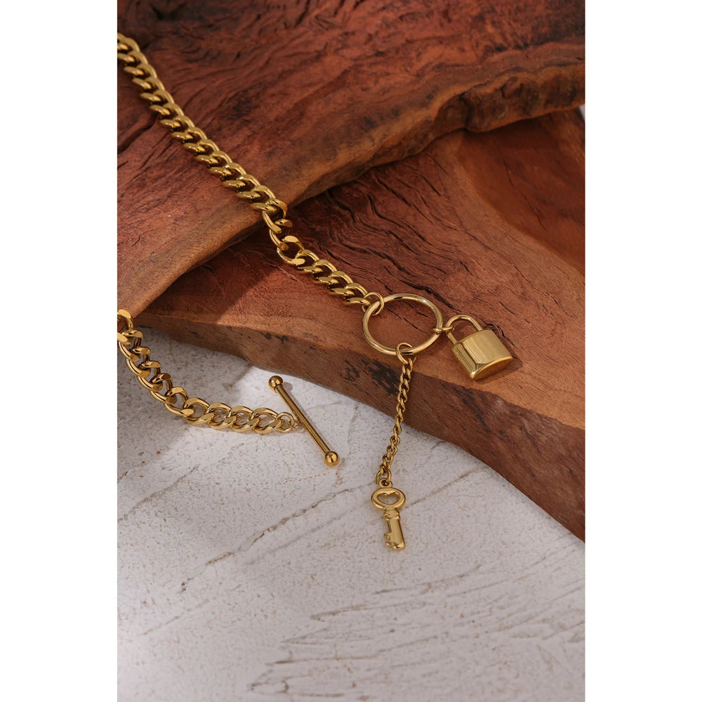 Lock Pendant Necklace – 18K Gold Plated Punk Style Chain Jewelry