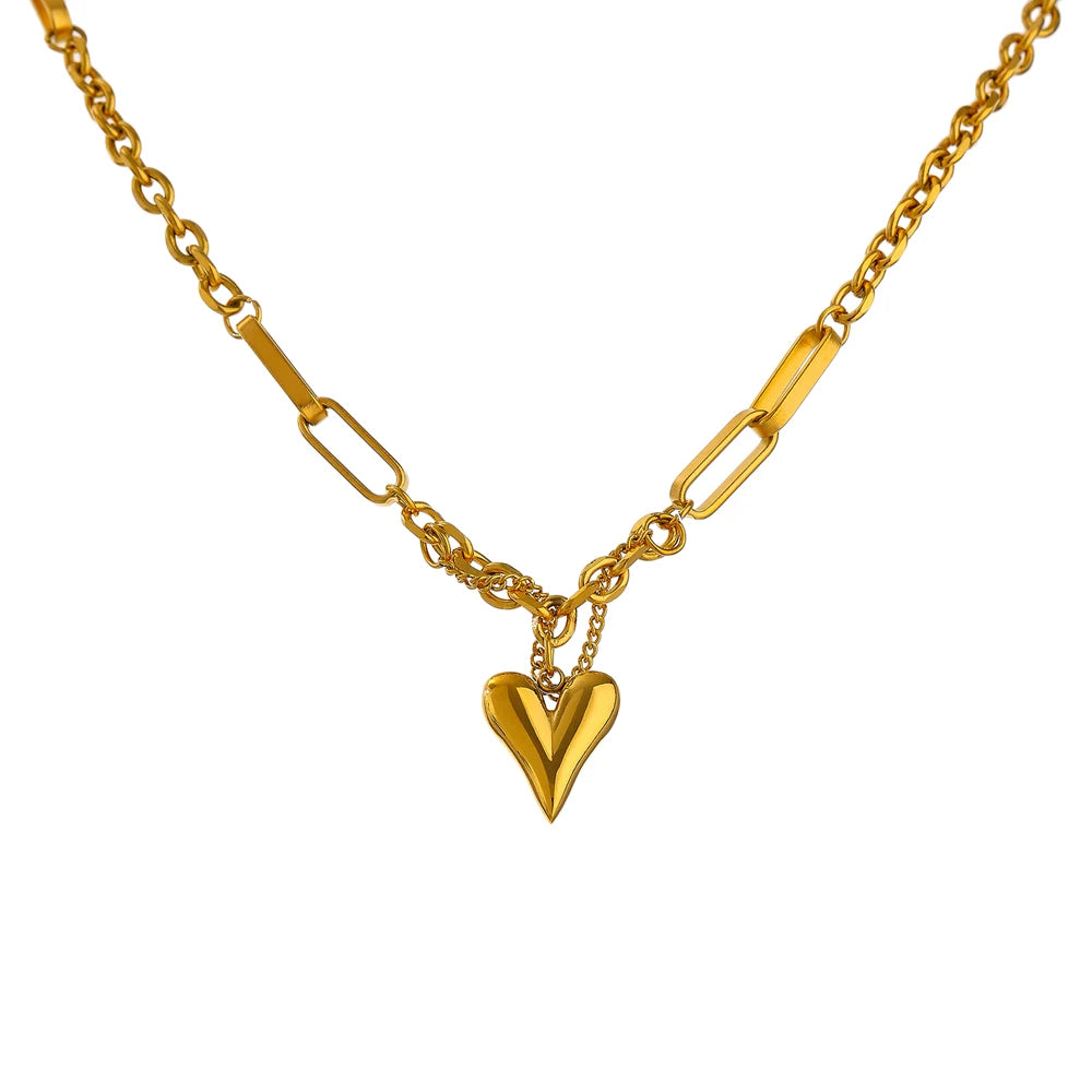 Heart Pendant Bracelet and Necklace – 18K Gold Stainless Steel Necklace