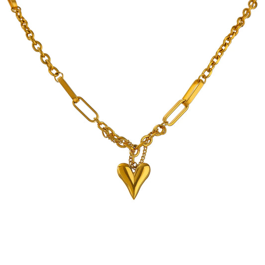 Heart Pendant Bracelet and Necklace – 18K Gold Stainless Steel Necklace