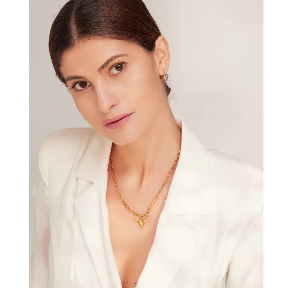 Heart Pendant Bracelet and Necklace – 18K Gold Stainless Steel Necklace