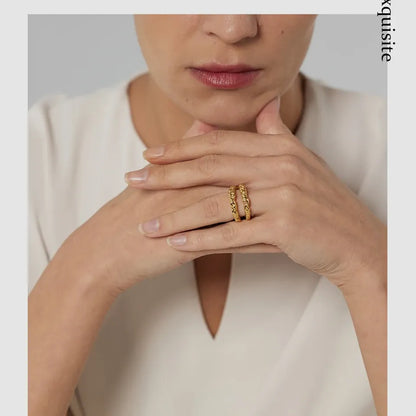 Luxe Stainless Steel 18K Gold Plated Round Statement Ring - Trendy Metal Jewelry