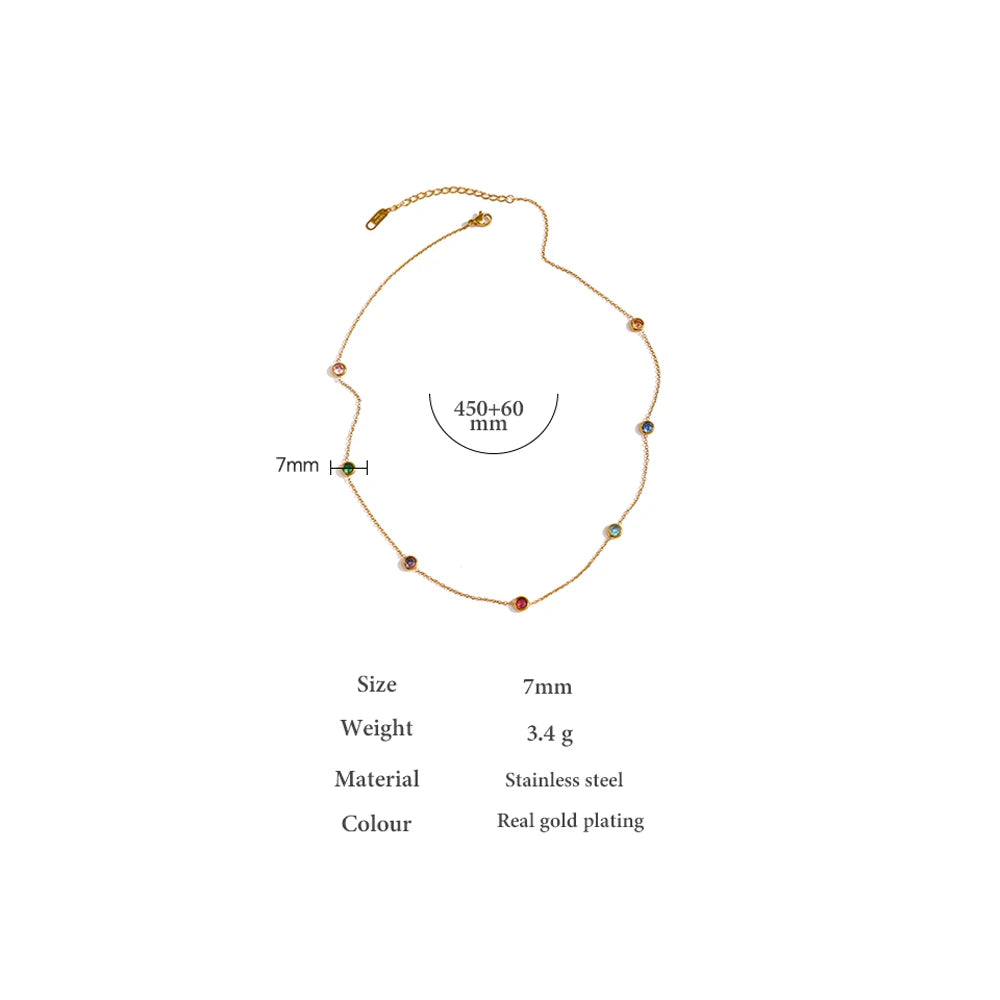 Colorful Cubic Zirconia Necklace – 316L Gold Stainless Steel